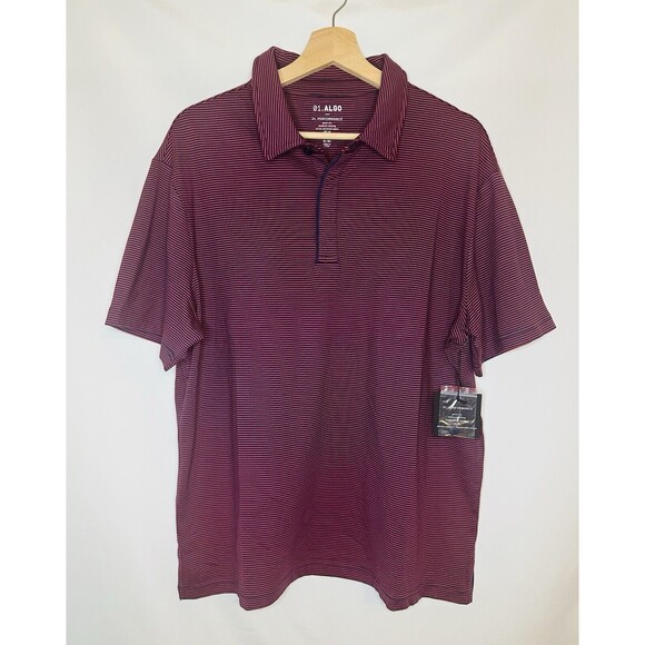 01.Algo Red Striped Short Sleeve UPF 40 Quick Dry Polo‎ Shirt Men's XL-SH NWT - Picture 1 of 7